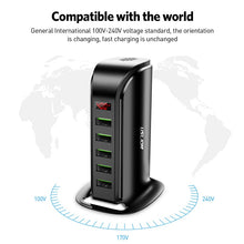 Load image into Gallery viewer, USLION 5 Port USB Charger HUB LED Display Multi USB Charging Station Dock Universal Mobile Phone Desktop Wall Home EU UK Plug - OZN Shopping