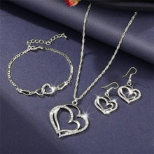 Load image into Gallery viewer, Exquisite Double Heart Necklace Earrings Bracelet Jewelry Set