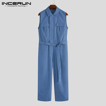 Load image into Gallery viewer, Fashion Men Jumpsuit Cargo Overalls Sleeveless Solid Color Lapel Pockets Streetwear Pants With Belt 2020 Casual Rompers - OZN Shopping