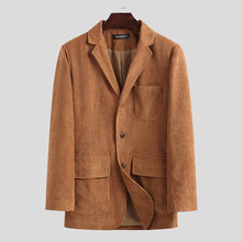 Load image into Gallery viewer, Men Corduroy Blazers Solid Lapel Business Casual Suit Multi Pockets Long Sleeve Jackets Retro Elegant Men Blazer Coats INCERUN 7 - OZN Shopping