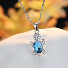 Load image into Gallery viewer, Blue Purple Oval Zircon Pendant Rainbow Stone Cute Turtle Necklaces For Women Fashion Jewelry Multicolor Crystal Animal Necklace - OZN Shopping