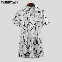 Load image into Gallery viewer, Summer Men Rompers Shorts Streetwear Printing Short Sleeve Beach Hawaiian Playsuit Button Casual Men Jumpsuits INCERUN 2020 7 - OZN Shopping