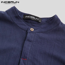 Load image into Gallery viewer, Vintage Men Casual Shirt Long Sleeve Cotton Linen Stand Collar Solid Business Streetwear Henley Shirts Men Harajuku 2020 - OZN Shopping