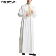 Load image into Gallery viewer, Men Loose Patchwork Muslim Kaftan Robes Islamic Clothing Vintage Long Robes Leisure Long Sleeve Stand Collar Jubba Thobe INCERUN - OZN Shopping