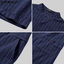 Load image into Gallery viewer, Striped Men Rompers Breathable Stand Collar Short Sleeve Joggers Playsuits Streetwear Fashion Men Jumpsuits Shorts S-5XL - OZN Shopping