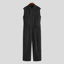 Load image into Gallery viewer, Fashion Men Jumpsuit Cargo Overalls Sleeveless Solid Color Lapel Pockets Streetwear Pants With Belt 2020 Casual Rompers - OZN Shopping