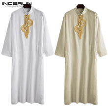 Load image into Gallery viewer, Men Loose Patchwork Muslim Kaftan Robes Islamic Clothing Vintage Long Robes Leisure Long Sleeve Stand Collar Jubba Thobe INCERUN - OZN Shopping