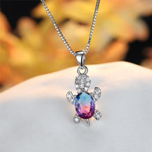 Load image into Gallery viewer, Blue Purple Oval Zircon Pendant Rainbow Stone Cute Turtle Necklaces For Women Fashion Jewelry Multicolor Crystal Animal Necklace - OZN Shopping