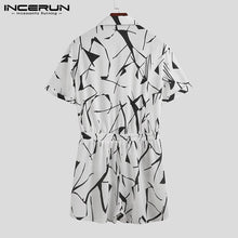 Load image into Gallery viewer, Summer Men Rompers Shorts Streetwear Printing Short Sleeve Beach Hawaiian Playsuit Button Casual Men Jumpsuits INCERUN 2020 7 - OZN Shopping