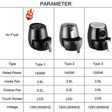 Load image into Gallery viewer, Air Fryer Eletric Air Frier 5.2L Deep Fryer Air Fryer with Digital LED Touch Screen Timer Temperature Control 3 Type - OZN Shopping