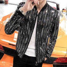 Load image into Gallery viewer, New Sequined Bomber Jacket Men Shiny Sequins Long Sleeve Glitter Zipper Coat Hip Hop Loose Night Club Stage Streetwear Coats - OZN Shopping