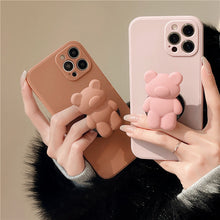 Load image into Gallery viewer, 3D Cartoon Bear Bracket Ring Holder Stand Cute Soft Phone Case for iphone 13 11 12 Pro Max X XR XS 7 8 plus MiNi SE 2020 Cover