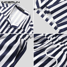 Load image into Gallery viewer, Fashion Men Striped Rompers Short Sleeve Button Shorts Lapel Jumpsuit Drawstring Streetwear 2020 Casual Playsuit Hombre INCERUN - OZN Shopping
