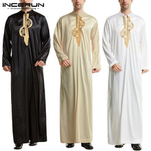 Load image into Gallery viewer, Men Loose Patchwork Muslim Kaftan Robes Islamic Clothing Vintage Long Robes Leisure Long Sleeve Stand Collar Jubba Thobe INCERUN - OZN Shopping