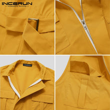 Load image into Gallery viewer, Fashion Men Jumpsuit Cargo Overalls Sleeveless Solid Color Lapel Pockets Streetwear Pants With Belt 2020 Casual Rompers - OZN Shopping