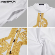 Load image into Gallery viewer, Men Loose Patchwork Muslim Kaftan Robes Islamic Clothing Vintage Long Robes Leisure Long Sleeve Stand Collar Jubba Thobe INCERUN - OZN Shopping