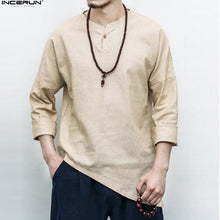 Load image into Gallery viewer, Men's Shirts Long Sleeve Solid Irregular Chinese Style Shirt Men Cotton Linen Vintage Casual Chemise - OZN Shopping