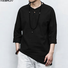 Load image into Gallery viewer, Men's Shirts Long Sleeve Solid Irregular Chinese Style Shirt Men Cotton Linen Vintage Casual Chemise - OZN Shopping