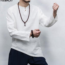 Load image into Gallery viewer, Men's Shirts Long Sleeve Solid Irregular Chinese Style Shirt Men Cotton Linen Vintage Casual Chemise - OZN Shopping