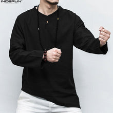 Load image into Gallery viewer, Men's Shirts Long Sleeve Solid Irregular Chinese Style Shirt Men Cotton Linen Vintage Casual Chemise - OZN Shopping