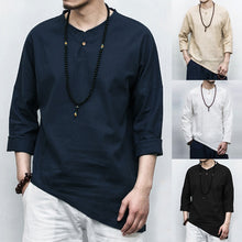 Load image into Gallery viewer, Men's Shirts Long Sleeve Solid Irregular Chinese Style Shirt Men Cotton Linen Vintage Casual Chemise - OZN Shopping