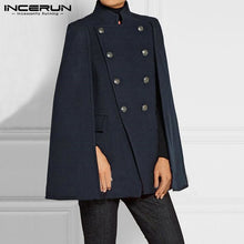 Load image into Gallery viewer, Mens Stand Collar Solid Color Coats Double Breasted Cloak Cape INCERUN Hombre Pockets Poncho Winter Leisure Windbreakers S-5XL 7 - OZN Shopping