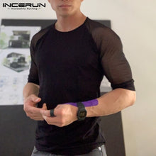 Load image into Gallery viewer, Summer Mesh Patchwork Men T Shirt Short Sleeve Slim O Neck Party Sexy Breathable Nightclub T-shirts Casual Tee Tops INCERUN - OZN Shopping