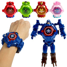 Load image into Gallery viewer, Marvel iron Man Spiderman Cartoons Children's watch Deformation robot 3d LED Luminous watch Children's model toy watch - OZN Shopping
