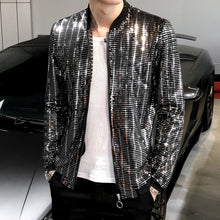Load image into Gallery viewer, New Sequined Bomber Jacket Men Shiny Sequins Long Sleeve Glitter Zipper Coat Hip Hop Loose Night Club Stage Streetwear Coats - OZN Shopping