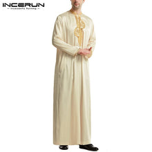 Load image into Gallery viewer, Men Loose Patchwork Muslim Kaftan Robes Islamic Clothing Vintage Long Robes Leisure Long Sleeve Stand Collar Jubba Thobe INCERUN - OZN Shopping