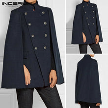 Load image into Gallery viewer, Mens Stand Collar Solid Color Coats Double Breasted Cloak Cape INCERUN Hombre Pockets Poncho Winter Leisure Windbreakers S-5XL 7 - OZN Shopping