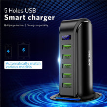 Load image into Gallery viewer, USLION 5 Port USB Charger HUB LED Display Multi USB Charging Station Dock Universal Mobile Phone Desktop Wall Home EU UK Plug - OZN Shopping