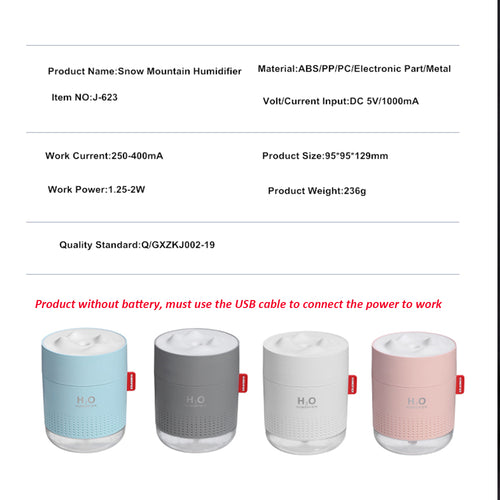 Portable Ultrasonic Humidifier 500ML Snow Mountain H2O USB Aroma Air Diffuser With Romantic Night Lamp Humidificador Difusor - OZN Shopping