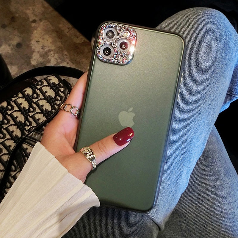 Midnight Green Bling Diamond Camera Protection Matte Cover For iPhone 11 Pro Max X XR XS 8 7 6s Plus Case Luxury For iPhone 11 - OZN Shopping