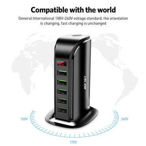 USLION 5 Port USB Charger HUB LED Display Multi USB Charging Station Dock Universal Mobile Phone Desktop Wall Home EU UK Plug - OZN Shopping