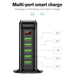 USLION 5 Port USB Charger HUB LED Display Multi USB Charging Station Dock Universal Mobile Phone Desktop Wall Home EU UK Plug - OZN Shopping