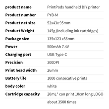 Load image into Gallery viewer, EVEBOT PrintPods Handheld Printer Portable Mini Inkjet Tattoo Printer with Ink Cartridge WiFi Connection For Android/iOS - OZN Shopping
