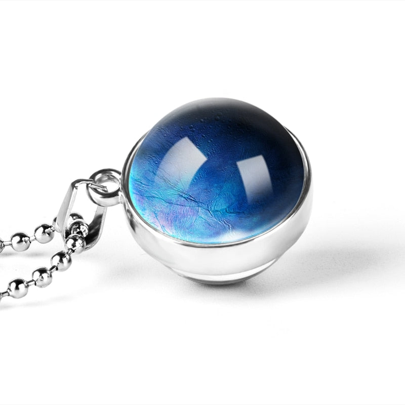 Fashion  Glass Ball Necklace Earth Planet Pattern Jewelry - OZN Shopping