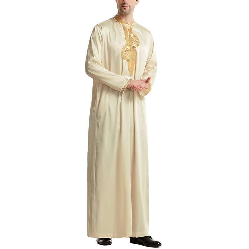 Men Loose Patchwork Muslim Kaftan Robes Islamic Clothing Vintage Long Robes Leisure Long Sleeve Stand Collar Jubba Thobe INCERUN - OZN Shopping