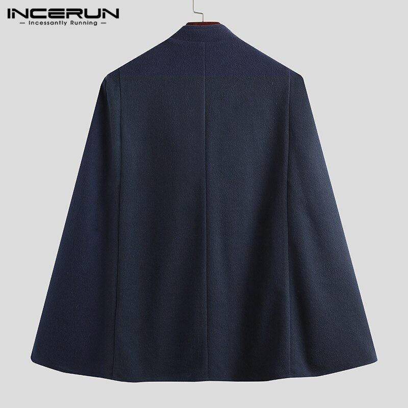 Mens Stand Collar Solid Color Coats Double Breasted Cloak Cape INCERUN Hombre Pockets Poncho Winter Leisure Windbreakers S-5XL 7 - OZN Shopping