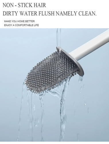 Soft TPR Silicone Head Toilet Brush with Holder Black Wall-mounted Detachable Handle Bathroom Cleaner Durable WC Accessories - OZN Shopping