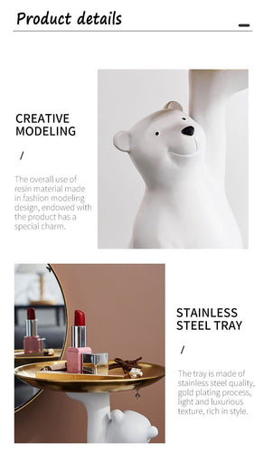 Cute Bear Tray Holder Statue Home Decoration