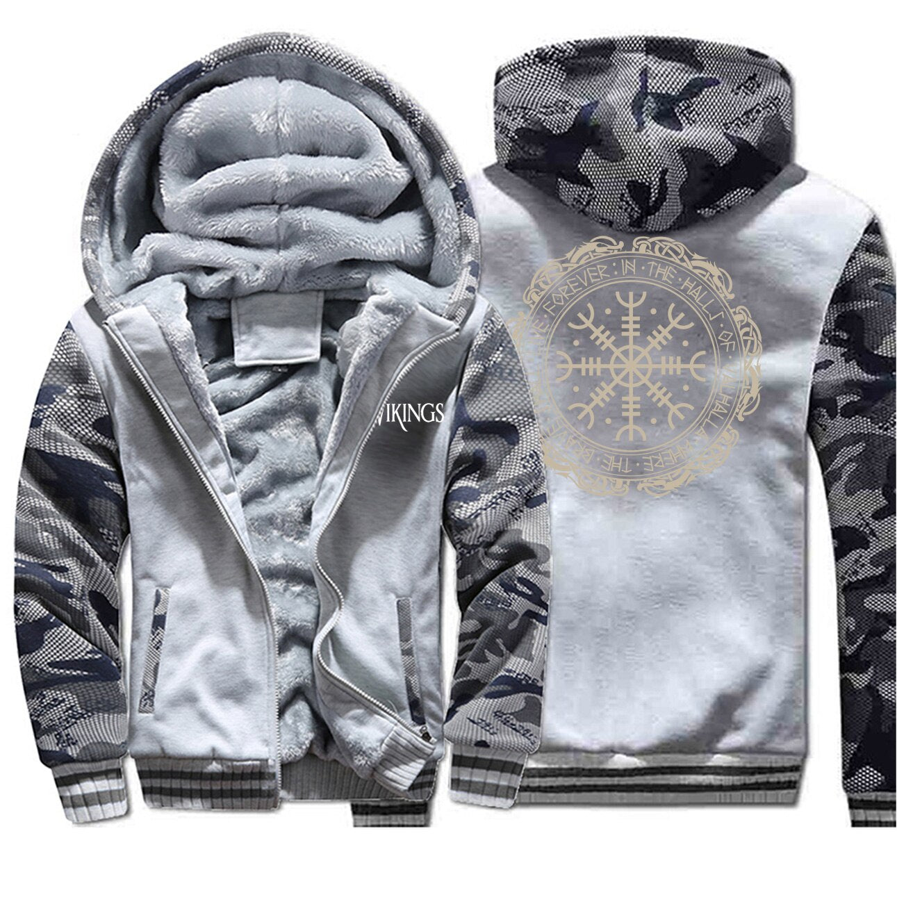 Winter Thick Mens Hoodies Viking Printing Male Jacket Hip Hop Brand Outwear Hot Sale Camouflage Sleeve Men's Jacket Casual - OZN Shopping