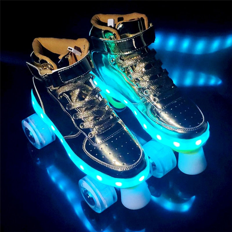 Led Rechargeable 7 Colorful Flash Shoes Double Row 4 Wheel Roller Skates - OZN Shopping