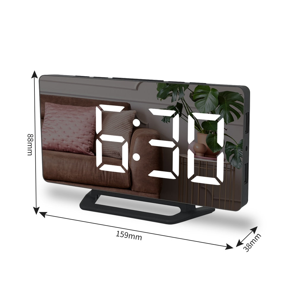 LED Digital Alarm Clock Watch Mirror Table Electronic Desktop Clocks USB Wake Up Time Snooze Function 3 Alarm - OZN Shopping