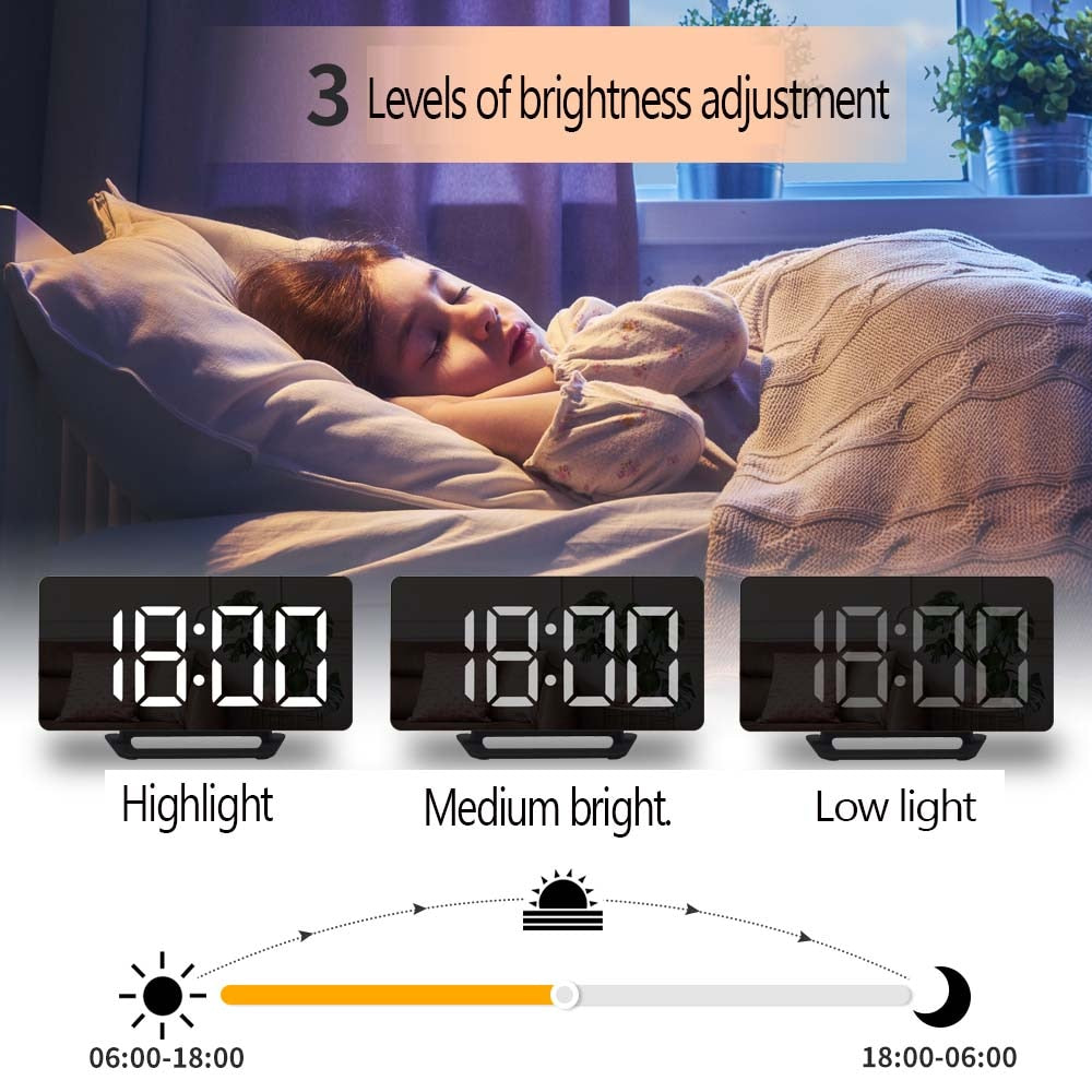 LED Digital Alarm Clock Watch Mirror Table Electronic Desktop Clocks USB Wake Up Time Snooze Function 3 Alarm - OZN Shopping