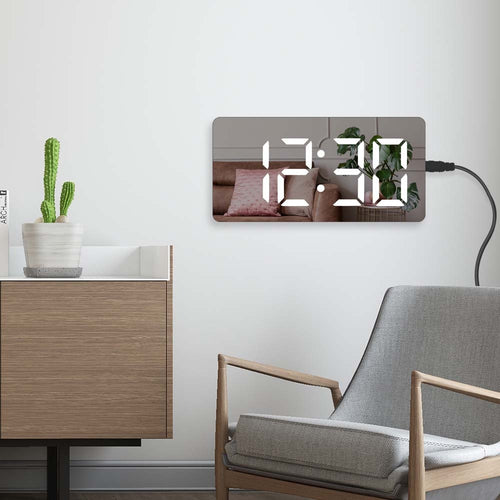 LED Digital Alarm Clock Watch Mirror Table Electronic Desktop Clocks USB Wake Up Time Snooze Function 3 Alarm - OZN Shopping