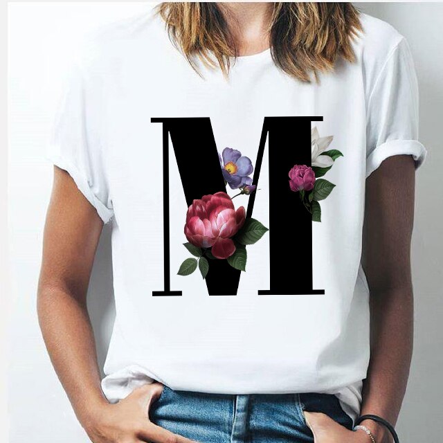 Vogue  T-shirt  A To Z Alphabet Flower Shirt - OZN Shopping