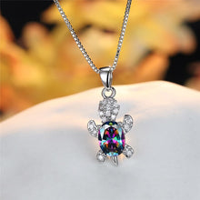 Load image into Gallery viewer, Blue Purple Oval Zircon Pendant Rainbow Stone Cute Turtle Necklaces For Women Fashion Jewelry Multicolor Crystal Animal Necklace - OZN Shopping
