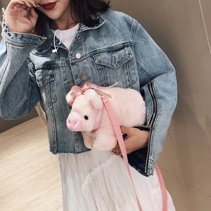 Fluffy Pink Pig Cute Soft Plush Girls Shoulder Bag - OZN Shopping